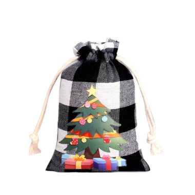 Christmas Plaid Cotton Drawstring Gift Bags for Candy Storage
