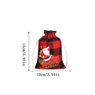 Christmas Plaid Cotton Drawstring Gift Bags for Candy Storage