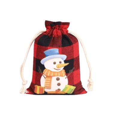 Christmas Plaid Cotton Drawstring Gift Bags for Candy Storage