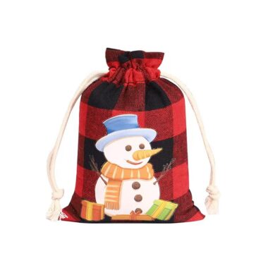 Christmas Plaid Cotton Drawstring Gift Bags for Candy Storage