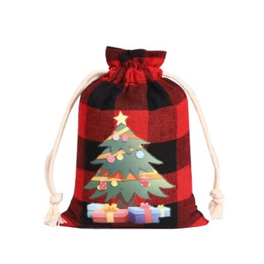 Christmas Plaid Cotton Drawstring Gift Bags for Candy Storage
