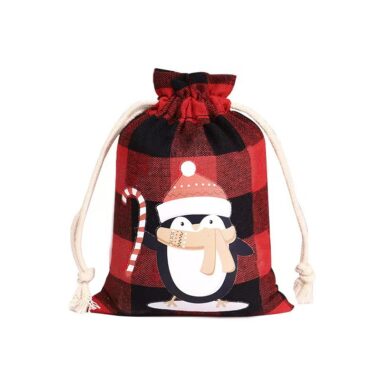 Christmas Plaid Cotton Drawstring Gift Bags for Candy Storage
