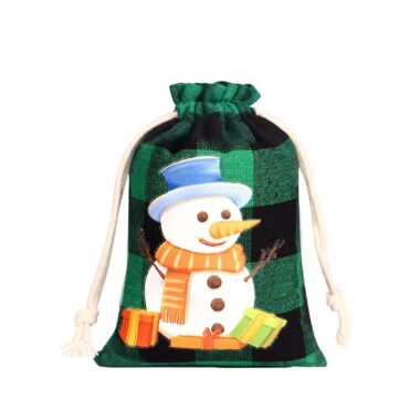 Christmas Plaid Cotton Drawstring Gift Bags for Candy Storage