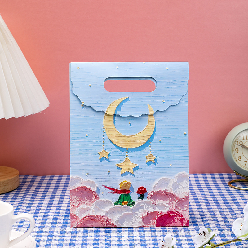 Creative Oil Painting Paper Gift Bag with Handle for Birthday and Gifts