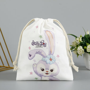 Cute Canvas Drawstring Cosmetic Gift Storage Bags with Custom Logo
