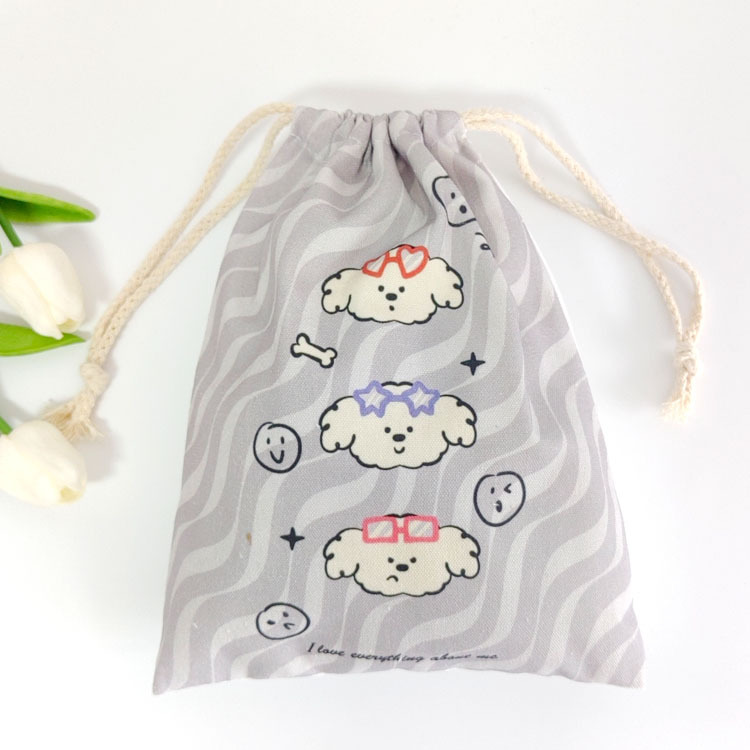 Cute Canvas Drawstring Cosmetic Gift Storage Bags with Custom Logo