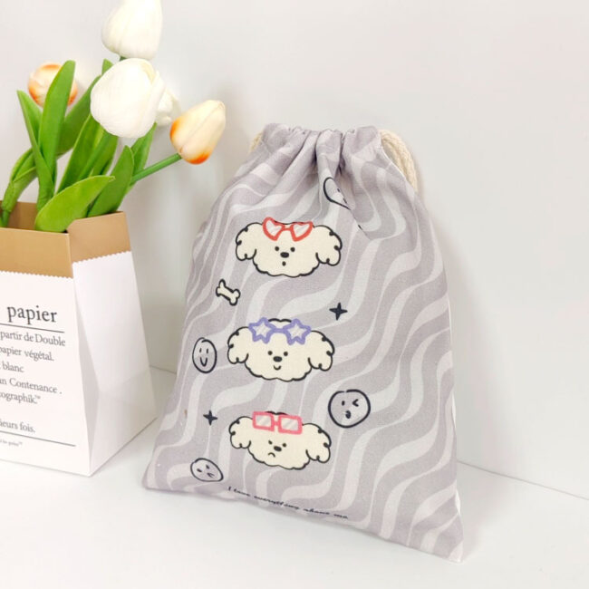 Cute Canvas Drawstring Cosmetic Gift Storage Bags with Custom Logo