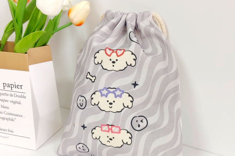 Cute Canvas Drawstring Cosmetic Gift Storage Bags with Custom Logo
