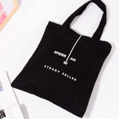  Custom Logo Printed Black & White Cotton Canvas Tote Bags