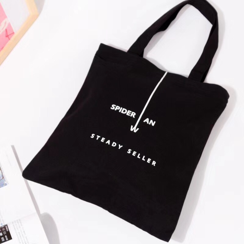 Custom Logo Printed Black & White Cotton Canvas Tote Bags