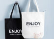 Custom Logo Printed Black & White Cotton Canvas Tote Bags