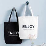 Custom Logo Printed Black & White Cotton Canvas Tote Bags