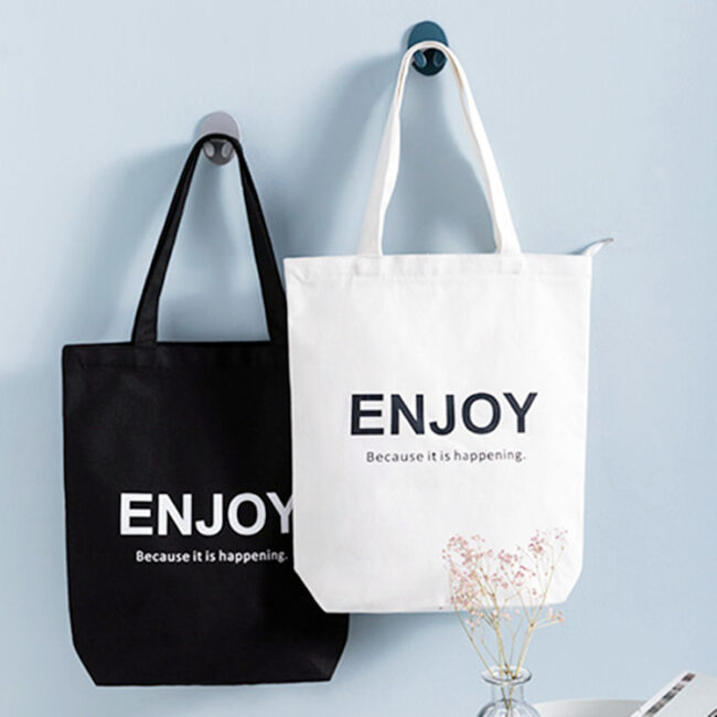 Custom Logo Printed Black & White Cotton Canvas Tote Bags