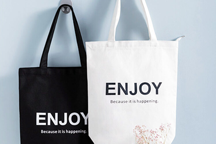 Custom Logo Printed Black & White Cotton Canvas Tote Bags