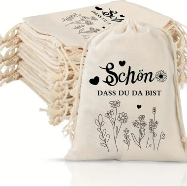  Cotton Drawstring Wedding Gift Bags with Thank You Print