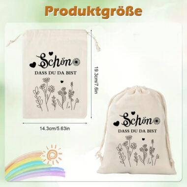  Cotton Drawstring Wedding Gift Bags with Thank You Print