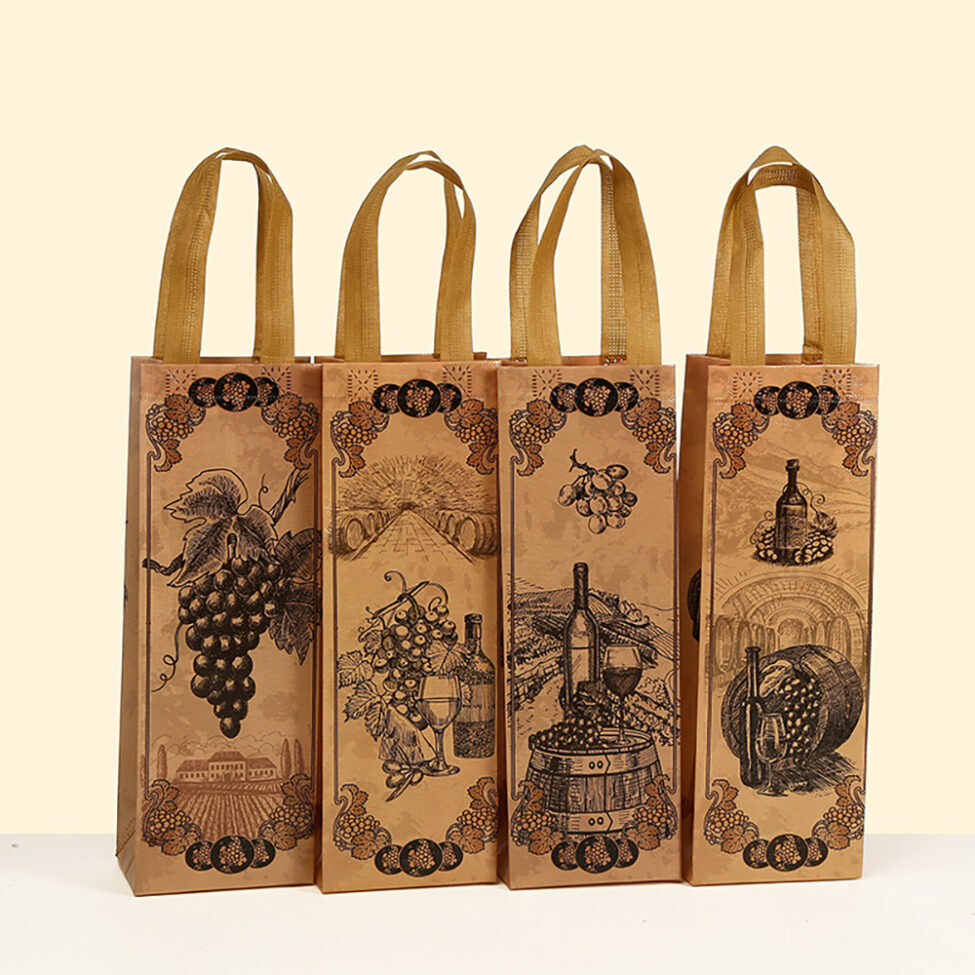 Vintage Copper Non-Woven Wine Tote Bag with Classical Printing