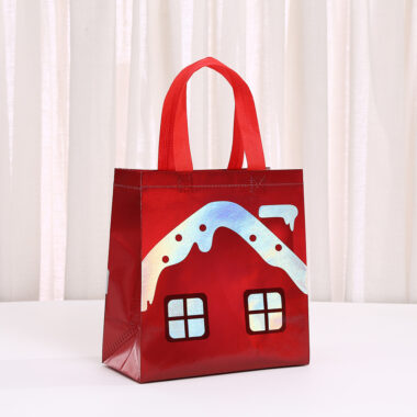  Laser Foil Christmas Printed Non Woven Tote Bag Waterproof Gift Shopping