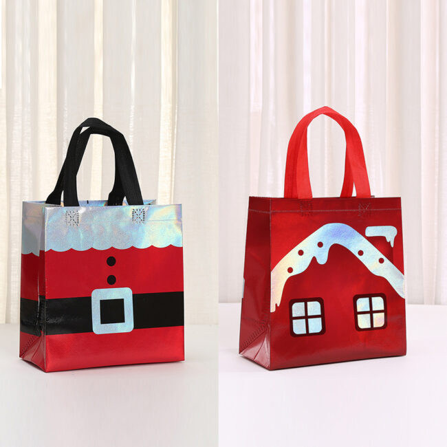 Laser Foil Christmas Printed Non Woven Tote Bag Waterproof Gift Shopping
