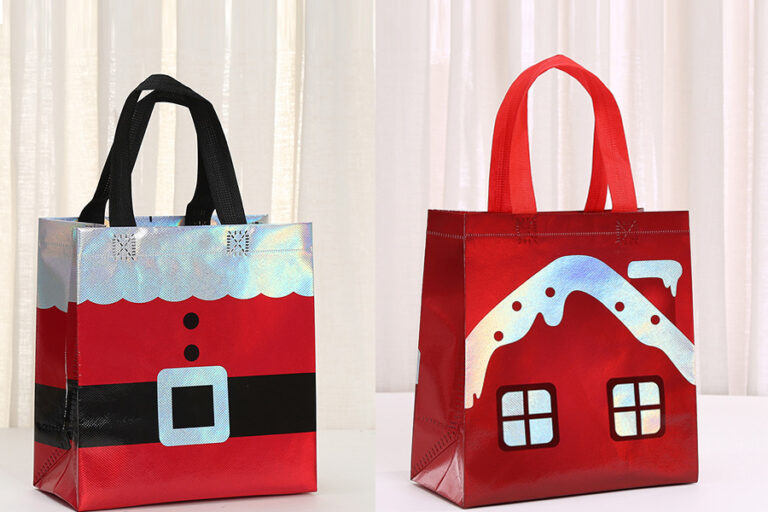 Laser Foil Christmas Printed Non Woven Tote Bag Waterproof Gift Shopping