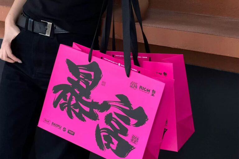 Custom Fashion Black Pink Boutique Paper Shopping Bag with Handle