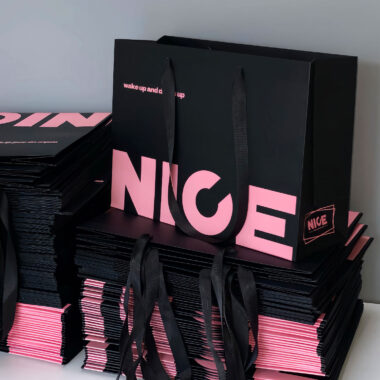  Custom Fashion Black Pink Boutique Paper Shopping Bag with Handle