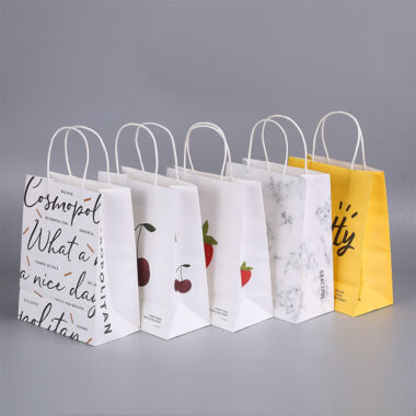 Candy Color Kraft Paper Bag with Handles, Square Gift Packaging Bag