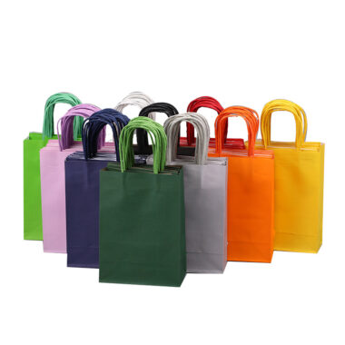 Candy Color Kraft Paper Bag with Handles, Square Gift Packaging Bag