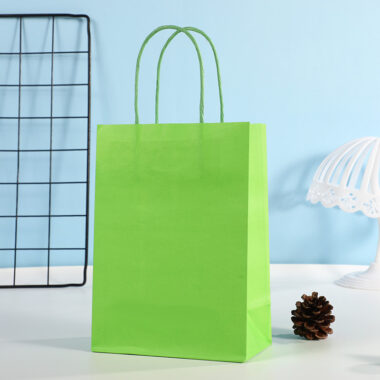 Candy Color Kraft Paper Bag with Handles, Square Gift Packaging Bag