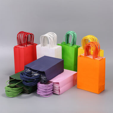 Candy Color Kraft Paper Bag with Handles, Square Gift Packaging Bag