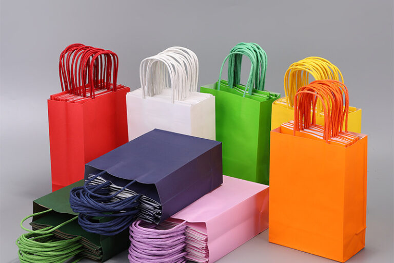 New Trendy Kraft Paper Bags with Handles, Candy Color Square Gift Packaging Bag (7) Candy Color Kraft Paper Bag with Handles, Square Gift Packaging Bag