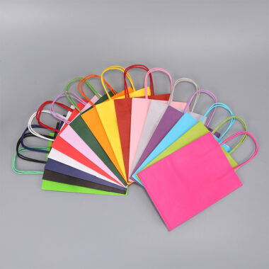 Candy Color Kraft Paper Bag with Handles, Square Gift Packaging Bag