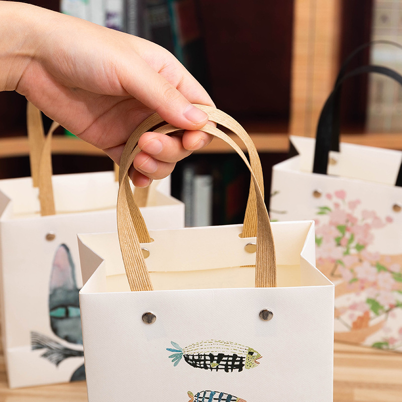 INS Style Cartoon Paper Gift Bag with Rivet Handle for Shopping & Gifts