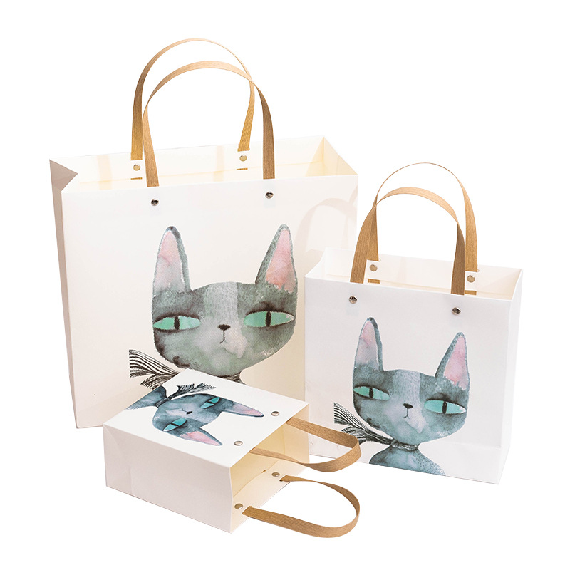 INS Style Cartoon Paper Gift Bag with Rivet Handle for Shopping & Gifts